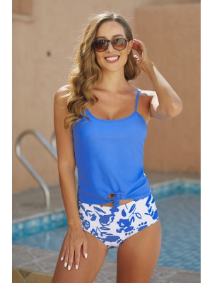 KÖNIGSBLAUER BLOUSON-TANKINI MIT BLUMENBODEN