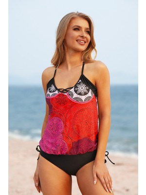 Verstellbare Spaghetti-straps Mit Blumenkreuzrücken Tankini-set