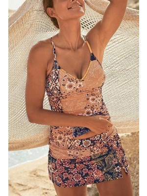 Blumen V-ausschnitt Strappy Cross Back Verstellbare Straps Tankini Set