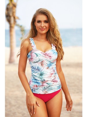 Tankini-set Mit Blumen Mit Quadratischem Nacken-rüsche Einstellbare Stretch-straps