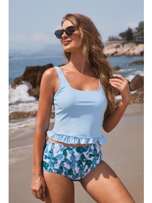 Tankini-set Mit Blauem Kugelhals-rüsche Spaghetti-strap