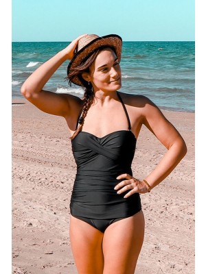 Schwarzer Bandeau-badeanzug Mit Einstellbaren Riemen
