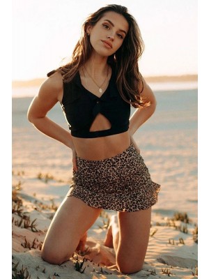 Zweiteiliges Bikini-set Mit Leopard-print-rüsche V-ausschnitt Taille Cutout
