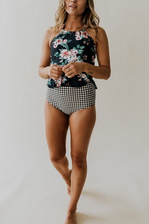 Krawatte Mit Blumendruck Tankini-set