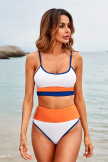 Orange Soild Strap Waistband Bikini Set