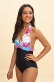 Floral Print V Neck Halter OnePiece Swimsuit