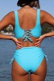 High Waist Criss Cross Drawstring Side Bikini Set