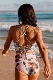 Stripe Strap Bikini Top With High Waist Floral Bottom