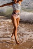 Stripe Strap Bikini Top With High Waist Floral Bottom