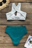 Knot Front Striped Bikini Top And Teal HighWaisted Bottom