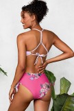 Light Purple And Floral Braided Back Bikini Set