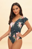 Flutter Sleeve Floral Print OnePiece Swimsuit