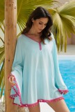 Color Pompom Batwing Sleeve Tunic Cover Up