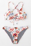 Striped And Floral Reversible Bikini Set