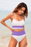 Purple Soild Strap Waistband Bikini Set