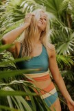 Teal Colorblock Cut Back Bikini Set