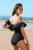 Black Solid Off Shoulder OnePiece Swimsuit