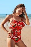 Red Floral Ruffle OnePiece Swimsuit