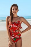 Red Floral Ruffle OnePiece Swimsuit