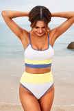 Yellow Soild Strap Waistband Bikini Set