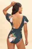 Flutter Sleeve Floral Print OnePiece Swimsuit