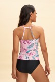 Pink Leaf Print High Neck Tankini Set