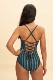 Deep Blue Striped Criss Cross Back OnePiece Swimsuit