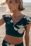 Emepald Flower Print Ruffled Bikini Set