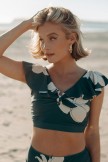 Emepald Flower Print Ruffled Bikini Set