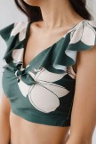 Emepald Flower Print Ruffled Bikini Set