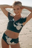 Emepald Flower Print Ruffled Bikini Set