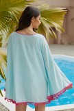 Color Pompom Batwing Sleeve Tunic Cover Up