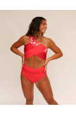 Red Patchwork Crop Bikini Set