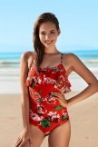 Red Floral Ruffle OnePiece Swimsuit
