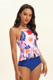 Pink and Flower Halter Neck Tankini Set