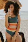 Teal Colorblock Cut Back Bikini Set
