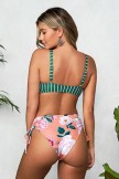 Striped And Floral Knotted Bikini Set