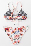 Striped And Floral Reversible Bikini Set